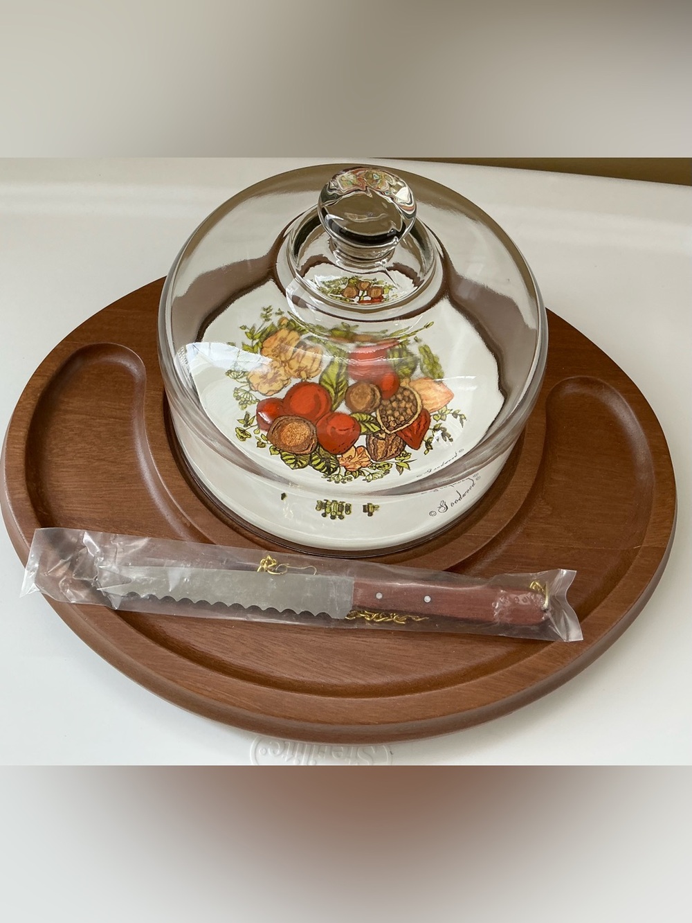 Vintage Cheese Server with Cover and Knife